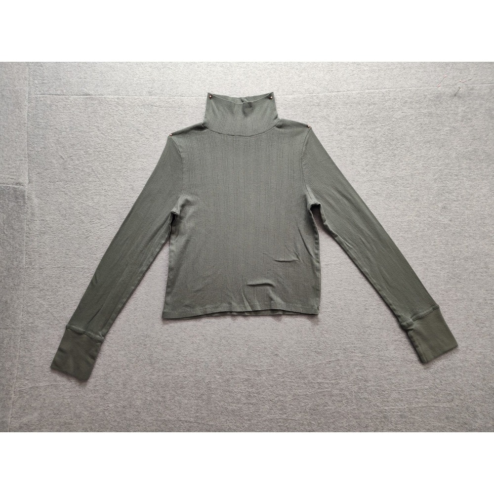 Aerie Women Top M Green Turtleneck Pullover Long Sleeve Ribbed Stretched Casual